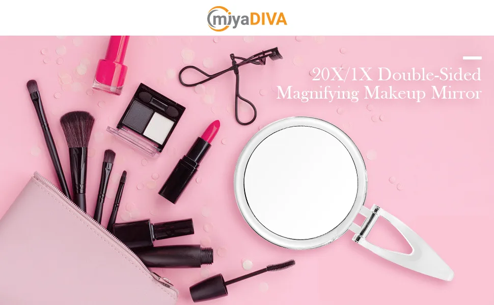 MIYADIVA 6 Inch 20X Magnifying Mirror, Hand Mirrors with Handle, Portable Travel Mirror for Women, Foldable, Handheld, Double Sided, Black - product information 7
