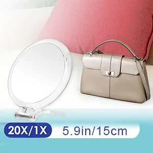 MIYADIVA 6 Inch 20X Magnifying Mirror, Hand Mirrors with Handle, Portable Travel Mirror for Women, Foldable, Handheld, Double Sided, Black - product information 9