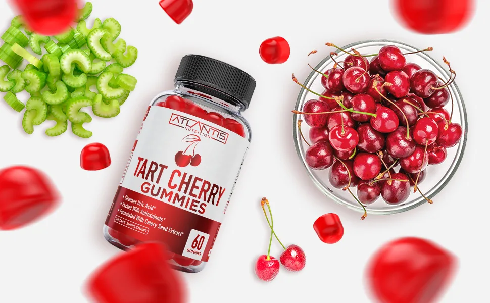 Tart Cherry Gummies with Celery Seed Extract - Advanced Uric Acid Cleanse for Immediate Gout Relief. Powerful Antioxidant with Joint Support - 60 Gummies - tart cherry extract capsules tart cherry tart cherry gummies tart cherry extract
