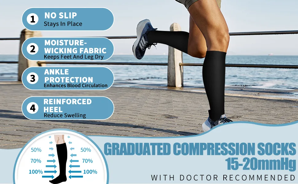 COOLOVER Compression Socks for Women and Men Circulation(3 Pairs)-Best Support for Running, Athletic, Nursing, Travel 01 Black 3 Pairs Large-X-Large - compression socks for women