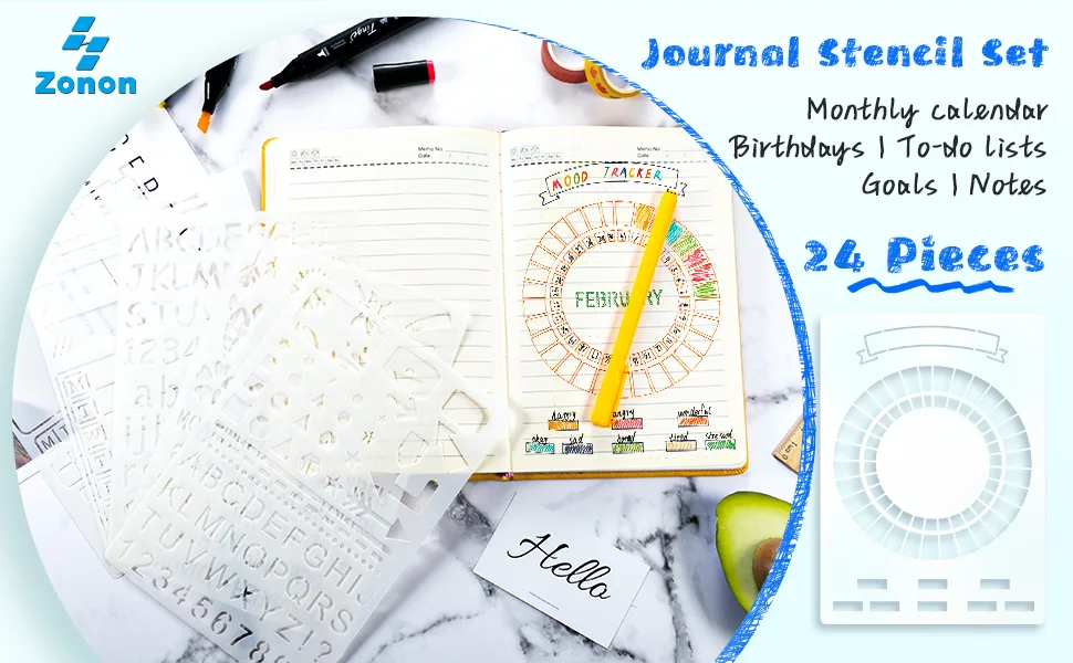 24 Pieces Journal Stencil Set Plastic Planner Bullet Journaling Stencils Ultimate Productivity Stencil DIY Templates to Create Calendars Schedule for A5 Journal Scrapbooking Notebook (Classic Style) - product information 1