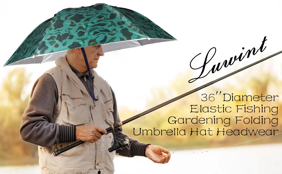 Luwint 36'' Diameter Elastic Fishing Gardening Folding Umbrella Hat Headwear Camo, Rubber Headband - product information 1