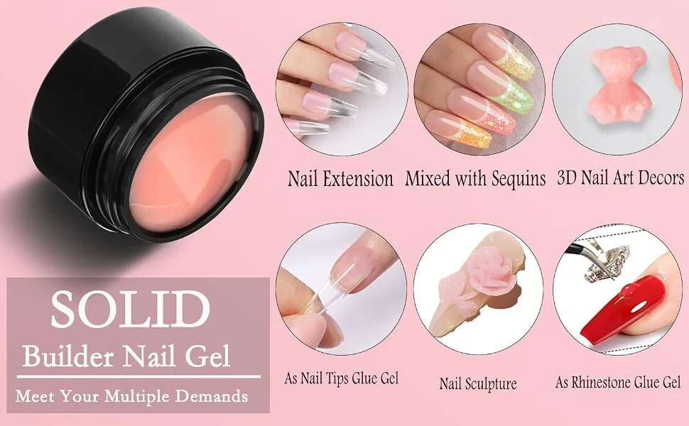 LOUINSTIC Builder Nail Gel for Nails - Solid Builder Nail Gel 3 Colors, Non-Sticky Hands for 3D Sculpture Modeling Nail Extension (0.7oz/20g) - Hard Extension Gel for Nails