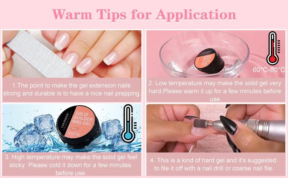 LOUINSTIC Builder Nail Gel for Nails - Solid Builder Nail Gel 3 Colors, Non-Sticky Hands for 3D Sculpture Modeling Nail Extension (0.7oz/20g) - Warm Tips for Application