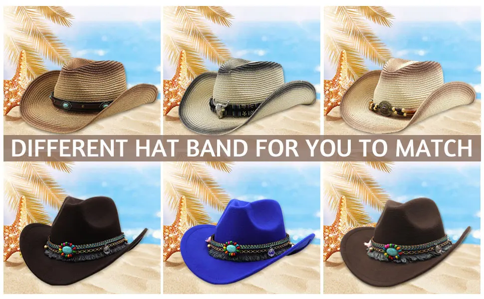 Homiton 5Pcs Cowboy Hat Band Replacement Handmade Ethnic Western Hat Belts for Straw Felt Fedora Panama Hats Hatband 05 - hat band