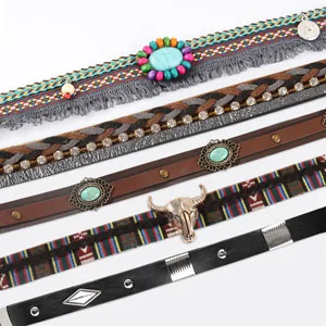 Homiton 5Pcs Cowboy Hat Band Replacement Handmade Ethnic Western Hat Belts for Straw Felt Fedora Panama Hats Hatband 05 - hat band