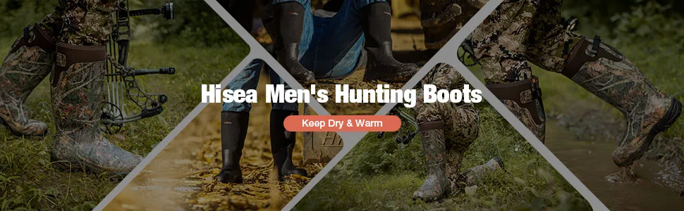 HISEA Apollo Basic Hunting Boots for Men Waterproof Insulated Rubber Boots Rain Boots Neoprene Mens Boots 11 Black - hisea men hunting boots