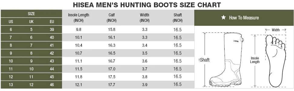 HISEA Apollo Basic Hunting Boots for Men Waterproof Insulated Rubber Boots Rain Boots Neoprene Mens Boots 11 Black - hunting boot men