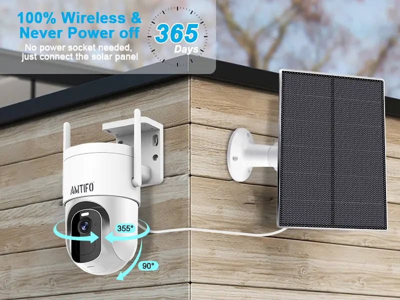 AMTIFO Security Camera Wireless Outdoor Solar - 2K WiFi Surveillance Cameras System for Home Motion Detection Color Night Vision W8 - Solar security camera