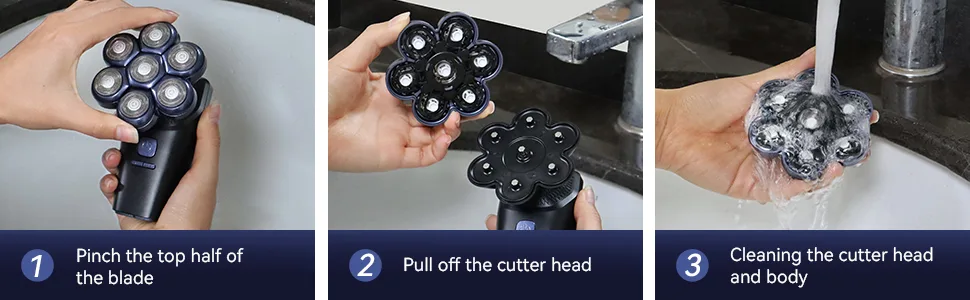 Head Shavers for Bald Men, 7D Magnetic Floating Head Shaver with 3 Modes, IPX7 Waterproof Electric Razor Grooming Kit, USB Rechargeable - easy cleaning & 3 steps
