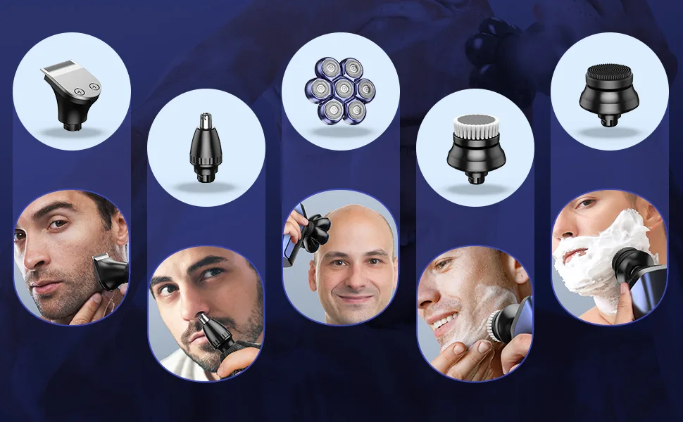 Head Shavers for Bald Men, 7D Magnetic Floating Head Shaver with 3 Modes, IPX7 Waterproof Electric Razor Grooming Kit, USB Rechargeable - multiple functions