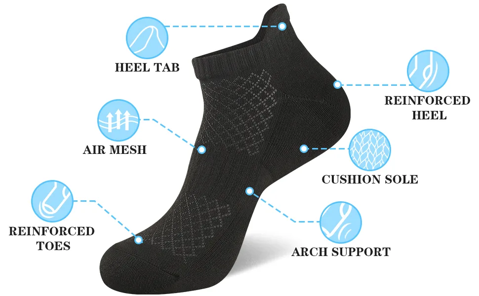 COOPLUS Mens Cotton Socks Ankle Athletic Cushion Running Socks for Men Moisture Wicking Breathable 6 Pairs White 6 Pairs - Cooplus Athletic Socks for Men