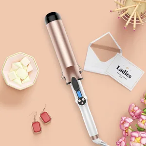 Hoson 2 Inch Curling Iron Large Barrel, Long Barrel Curling Wand Dual Voltage, Ceramic Tourmaline Coating with LCD Display, Glove Include 2 inches - curling iron