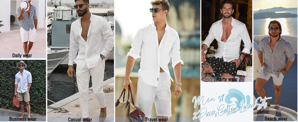 COOFANDY Linen Sets For Men 2 Piece Button Down Shirt Long Sleeve And Casual Beach Drawstring Waist Shorts Summer Outfits Khaki X-Large - product information 2
