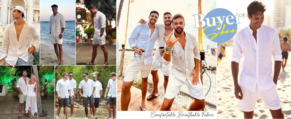 COOFANDY Linen Sets For Men 2 Piece Button Down Shirt Long Sleeve And Casual Beach Drawstring Waist Shorts Summer Outfits Khaki X-Large - product information 4
