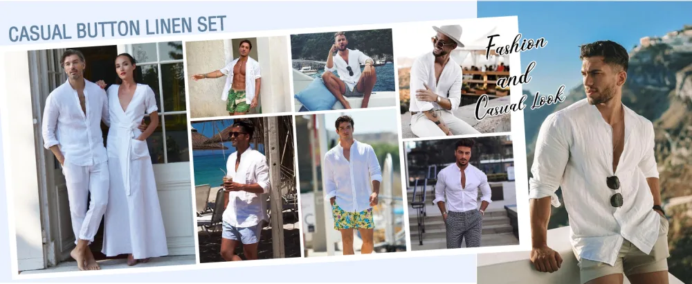 COOFANDY Linen Sets For Men 2 Piece Button Down Shirt Long Sleeve And Casual Beach Drawstring Waist Shorts Summer Outfits Khaki X-Large - product information 5