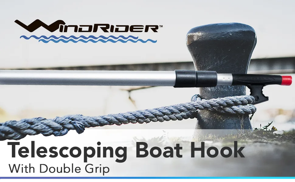 WindRider Telescoping Boat Hook | Floating | Double Grip | Super Strong Hook | Threaded End for Accessories | 8 or 12ft | Push Pole Multipurpose 3.5-8ft - dsfgdghfhfg
