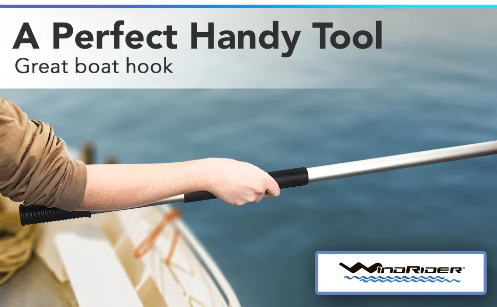 WindRider Telescoping Boat Hook | Floating | Double Grip | Super Strong Hook | Threaded End for Accessories | 8 or 12ft | Push Pole Multipurpose 3.5-8ft - ghhjhgjhg