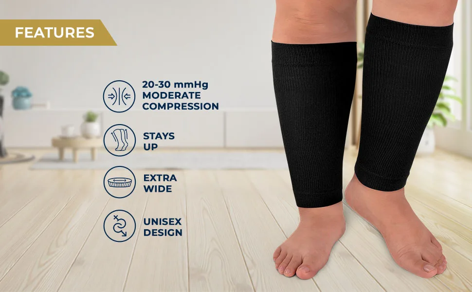 Pembrook Plus Size Compression Sleeves for Legs Women and Men 20-30mmHg - Bariatric Compression Sleeves | Extra Wide 4X-Large Black - compression calf sleeve for women, calf sleeve for men, compressions leg sleeves