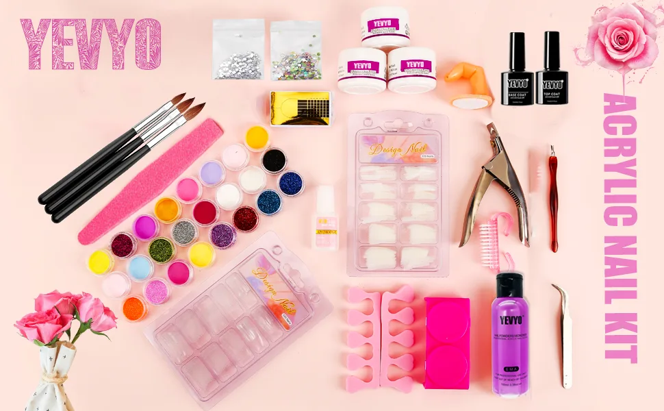 Acrylic Nail Kit, Nail Kit for Beginners and Professional with Everything, Nail Starter Kit with Acrylic Powder Liquid Monomer, Nail Glitter and Tools - Acrylic nail kit
