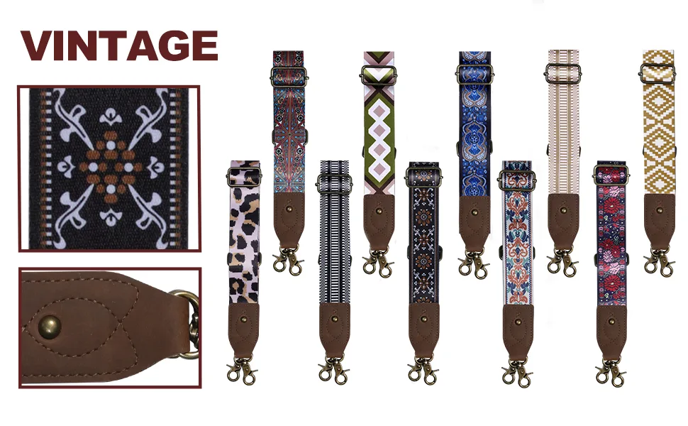 seavilia Purse Strap, Purse Straps Replacement Crossbody,Adjustable Guitar Purse Strap Vintage Multi-Pattern Bag Straps (Vintage Brown Flower) - product information 8