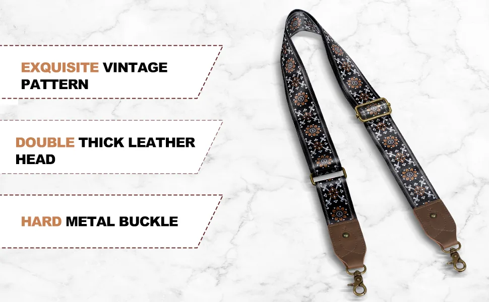 seavilia Purse Strap, Purse Straps Replacement Crossbody,Adjustable Guitar Purse Strap Vintage Multi-Pattern Bag Straps (Vintage Brown Flower) - product information 9