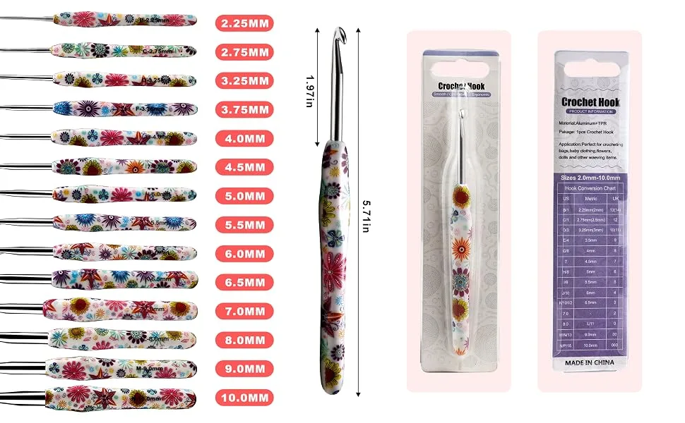 5mm Crochet Hook, Ergonomic Handle for Arthritic Hands, Soft Rubber Grip Extra Long Knitting Needles for Beginners and Knitting Crocheting Yarn (5mm) 5.0mm - Cochet Hooks Ergonomic Soft Grip