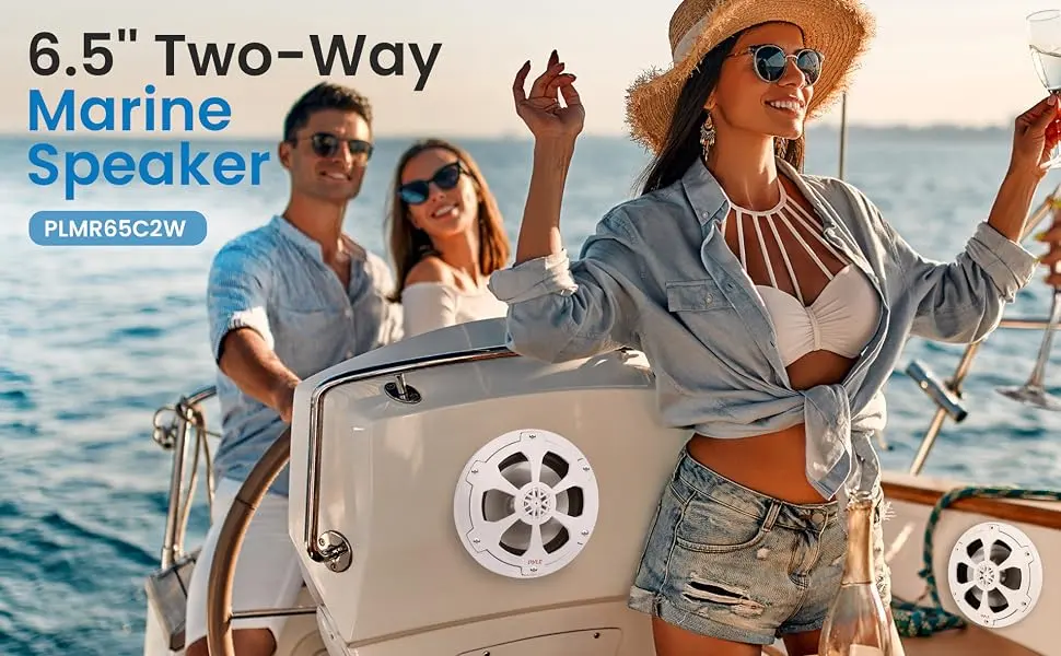 Pyle 6.5" Marine Speakers, 2-Way Coaxial/Component Waterproof Speakers, 240 Watt Butyl Surround Sound and Surface Mount Capability - White Pair - Two;Way;Marine;Speaker;System;One;Pair;6.5;White;Two;Way;Marine;Component;Speaker;240;Watts;