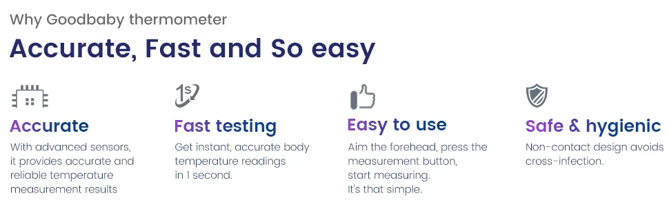 No-Touch Digital Forehead Thermometer, Infrared Thermometer for Adults, Kids & Babies, 1 Second Measurement, Fever Alert and 35 Sets Memory, Purple - thermometer