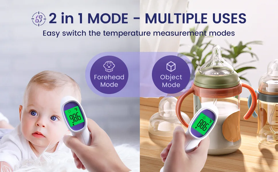 No-Touch Digital Forehead Thermometer, Infrared Thermometer for Adults, Kids & Babies, 1 Second Measurement, Fever Alert and 35 Sets Memory, Purple - thermometer
