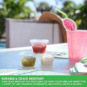 100 Sets 5.5 oz Small Plastic Containers with Lids, Jello Shot Cups with Lids, Disposable Portion Cups, Condiment Containers with Lids, Souffle Cups for Sauce and Dressing 100 5.5 oz. - small