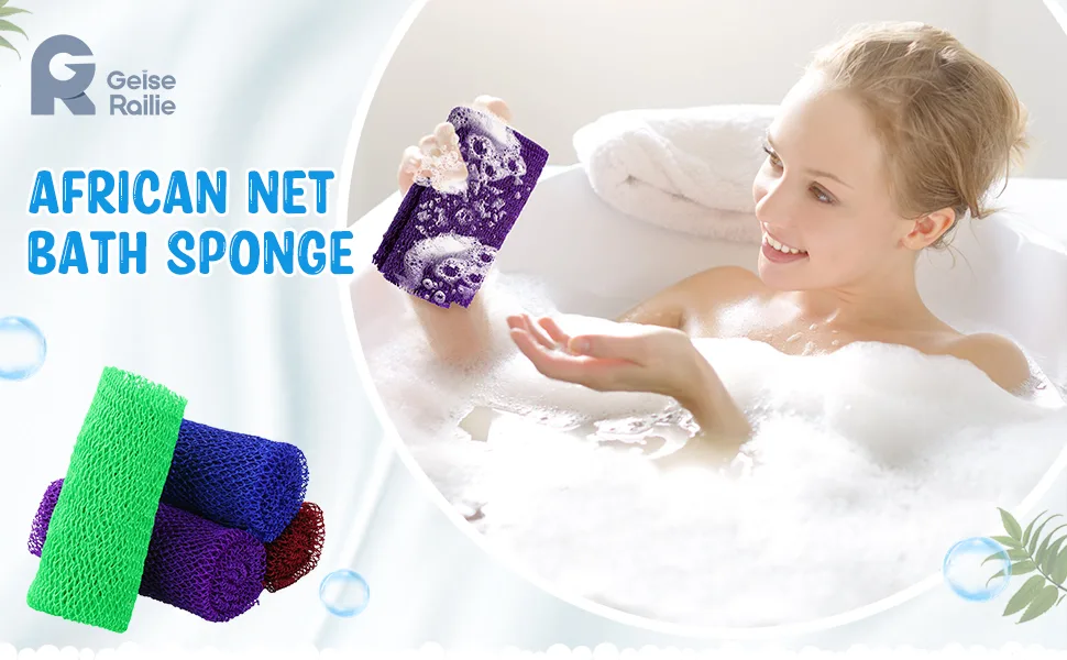 African Long Bathing Net Sponge Long Net Shower Body Scrubber Back Scrubber Skin Smoother Net Bathing Sponge for Daily Use or Stocking Stuffer (Black) - product information 1