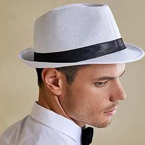 BABEYOND Straw Fedora Hat for Men Panama Trilby Hat Short Brim Summer Sun Hat A-black - product information 15