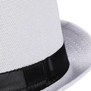 BABEYOND Straw Fedora Hat for Men Panama Trilby Hat Short Brim Summer Sun Hat A-black - product information 16