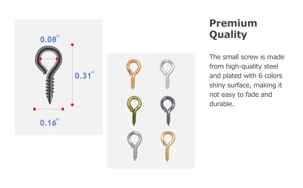1000 PCS Small Self Tapping Screw Eye Pins Hooks in 6 Colors (4  8mm/0.15  0.3inch) - product information 4