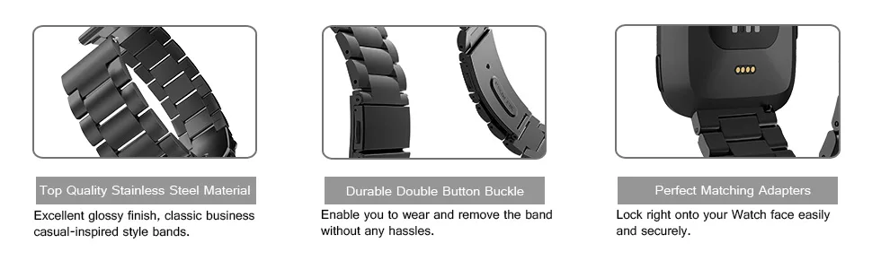 Fintie Metal Band Compatible with Fitbit Versa 2, Versa, Versa Lite Edition, Solid Stainless Steel Strap Replacement Wristband Business Bracelet Compatible with Fitbit Versa Smartwatch Black - fitbit versa 2 versa metal band