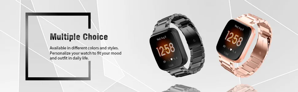 Fintie Metal Band Compatible with Fitbit Versa 2, Versa, Versa Lite Edition, Solid Stainless Steel Strap Replacement Wristband Business Bracelet Compatible with Fitbit Versa Smartwatch Black - fitbit versa 2 versa metal band