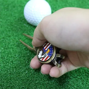 Myartte Golf Metal Divot Repair Tool with 24.5 mm Ball Marker Bronze - American Eagle Flag fork tool fixer tool