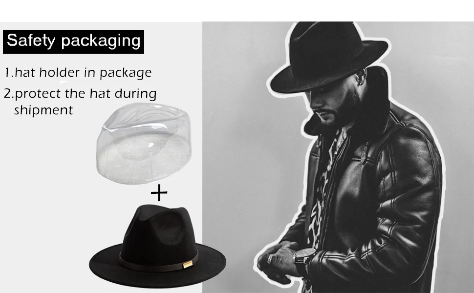 Gossifan Fedora Hats for Men Wide Brim Panama Hat with Classic Belt A-belt Black 7 1/8-7 1/4 - men hat