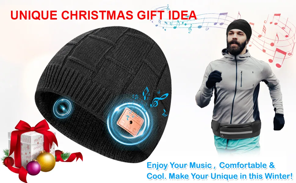 Bluetooth Beanie Hat Wireless Beanie for Men, Unique Tech Gift for Men Him Boyfriends Teens Boys Girls Black - bluetooth beanie