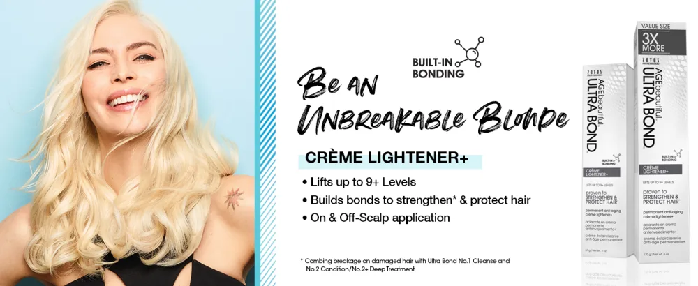AGEbeautiful Ultra Bond Permanent Creme Hair Lightener | Anti-Aging | Strengthens & Protects | Builds Bonds w/Arginine Creme Lightener & Developer 6 Fl Oz - Be Unbreakable Blonde Creme lightener