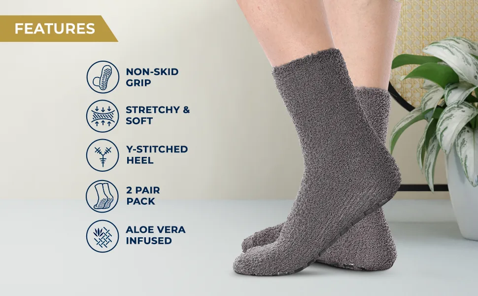 Pembrook Moisturizing Spa Socks Aloe Infused | 2-Pair | Fuzzy Non Skid Gel Sleeping Socks 2- Pairs - Color Set 001 - product information 31