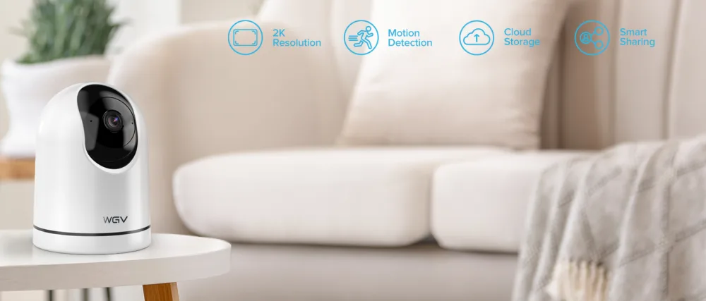 WGV Security Camera -2K Cameras for Home Security with Smart Motion Dection, Night Vision, Two-Way Audio,Cloud & SD Card Storage,Work with Alexa, Ideal Indoor Camera for Baby Monitor/Pet Camera white - cameras for home secuity