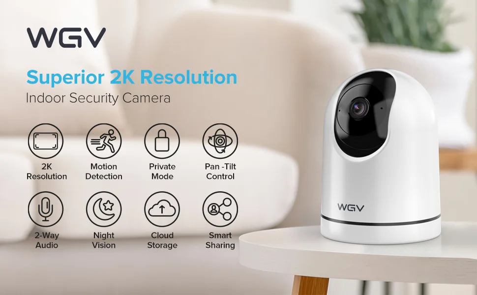 WGV Security Camera -2K Cameras for Home Security with Smart Motion Dection, Night Vision, Two-Way Audio,Cloud & SD Card Storage,Work with Alexa, Ideal Indoor Camera for Baby Monitor/Pet Camera white - security camera