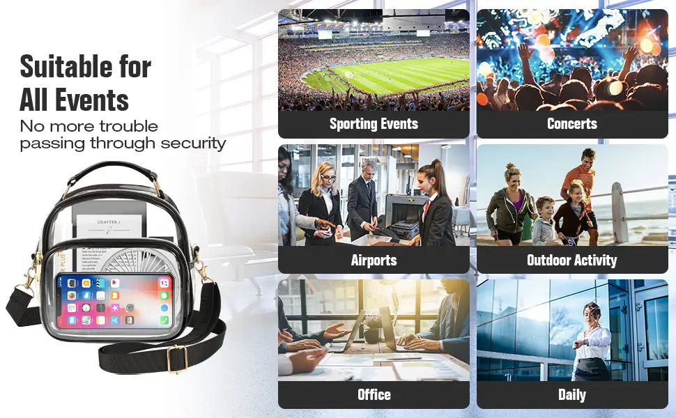 MoKo Clear Bag Stadium Approved for Women, Large Capicity Crossbody Bag with 2 Pockets and Zipper Silver - product information 10