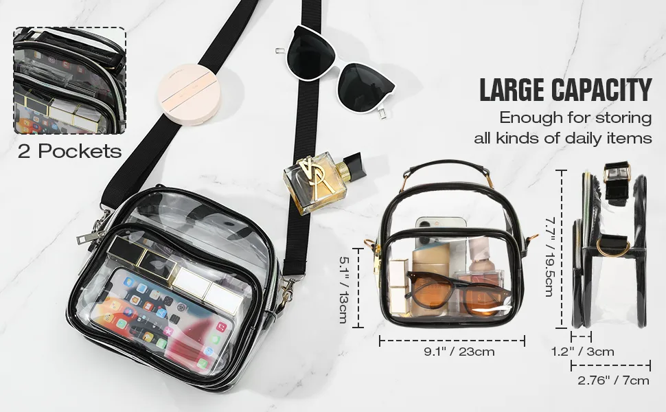 MoKo Clear Bag Stadium Approved for Women, Large Capicity Crossbody Bag with 2 Pockets and Zipper Silver - product information 8