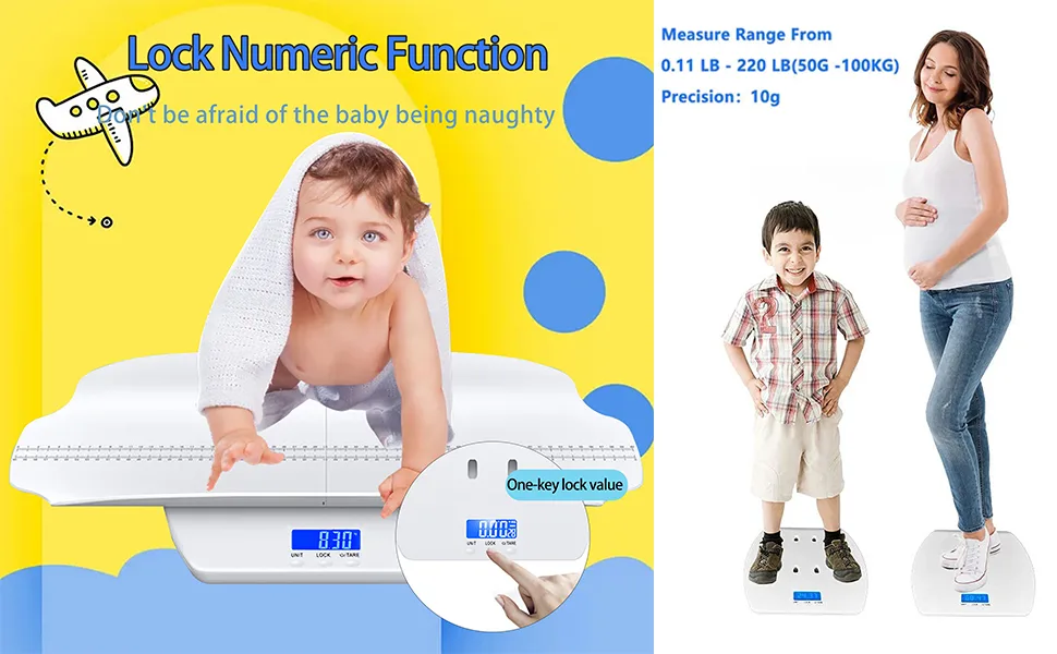 Raincol Baby Scale, Pet Scale, Multi-Function Toddler Scale, Digital Baby Scale, Blue Backlight, Weight and Height Track. - baby scale