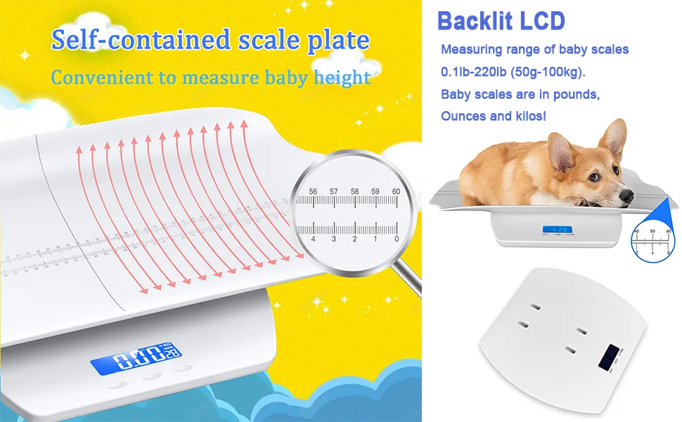 Raincol Baby Scale, Pet Scale, Multi-Function Toddler Scale, Digital Baby Scale, Blue Backlight, Weight and Height Track. - baby scale