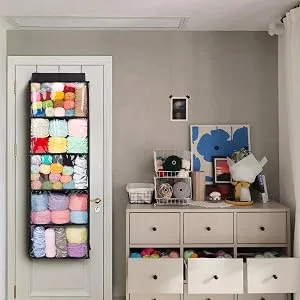 Hanging Yarn Storage Knitting Organizer Storage with 5 Compartments, Clear Wall Display Bulky Yarn Organizer for Knitting Needles, Crochet Hooks(Large Size) (Black) - product information 6