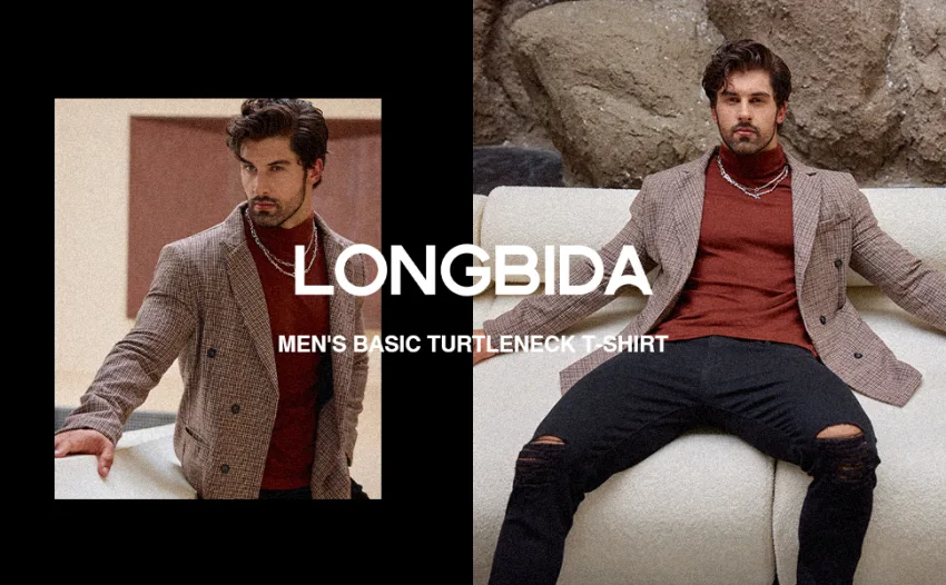 Men Slim Fit Lightweight Long Sleeve Pullover Top Turtleneck T-Shirt Red & Black Large - mens turtleneck long sleeve shirts